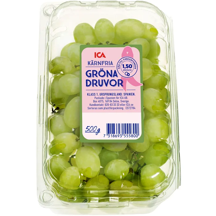 Druvor Thompson Seedless Gröna kärnfria 500g Klass 1 ICA