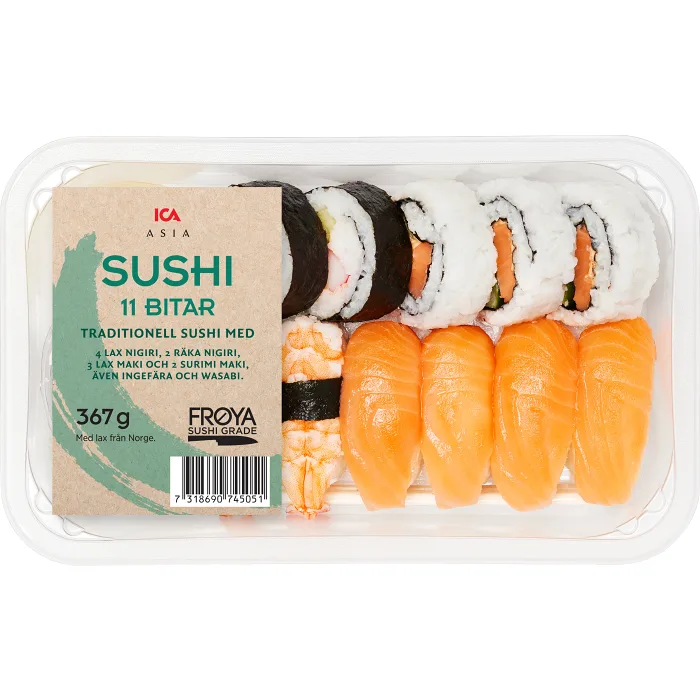 Sushi 11 bitar 367g ICA Asia