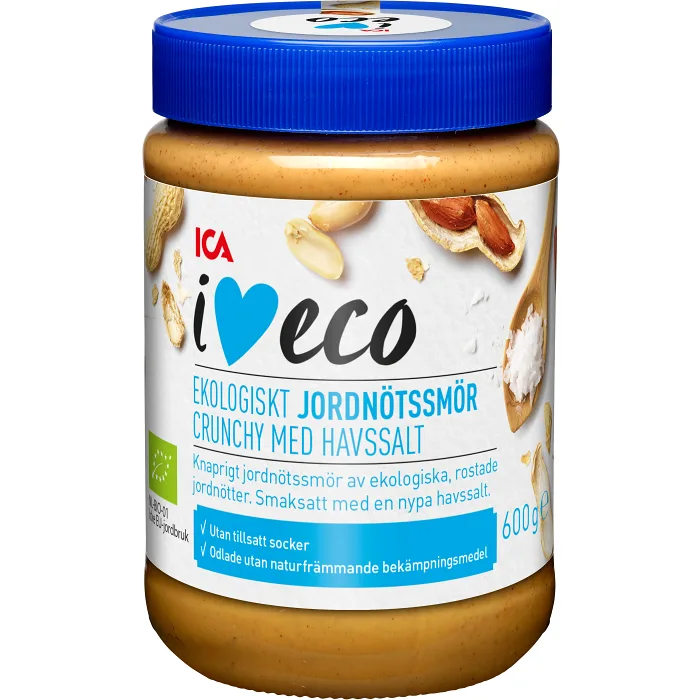 Jordnötssmör crunchy med havssalt 600g ICA I love eco