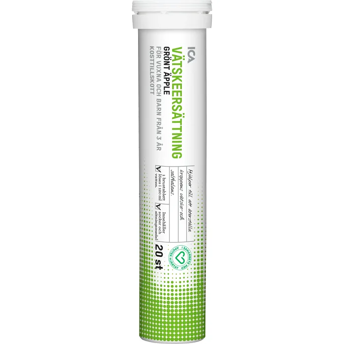 Vätskeersättning Grönt Äpple brustablett 20st ICA Hjärtat