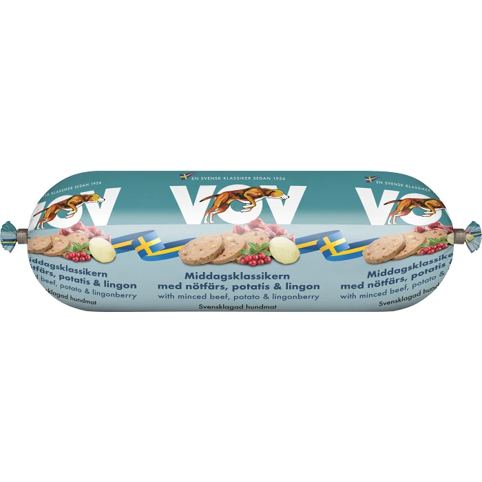 Hundfoder Nötfärs/Potatis/Lingon 550g Vov