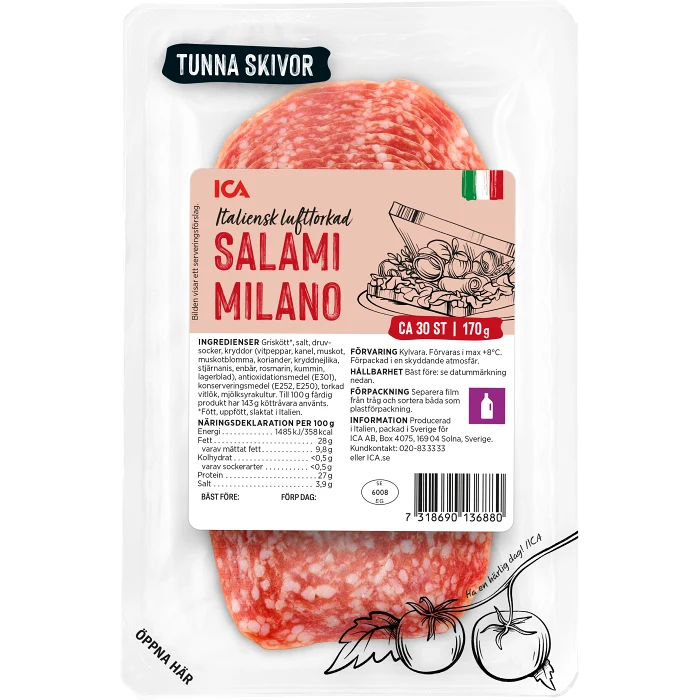 Salami Milano Tunna skivor 170g ICA