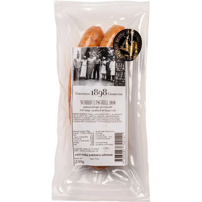 Norrhultsgrillkorv 1898 230g Hirschmans Charkuteri