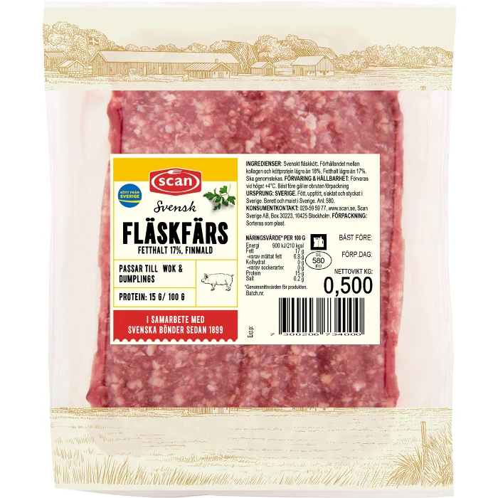 Fläskfärs Färsk 17% 500g Scan