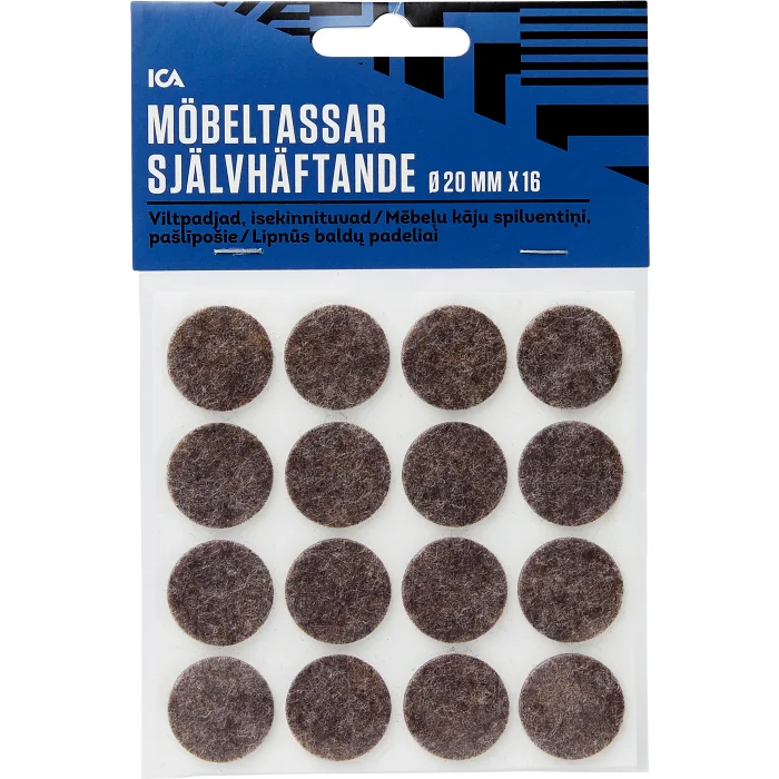 Möbeltassar självhäftande Bruna 20mm 16p ICA