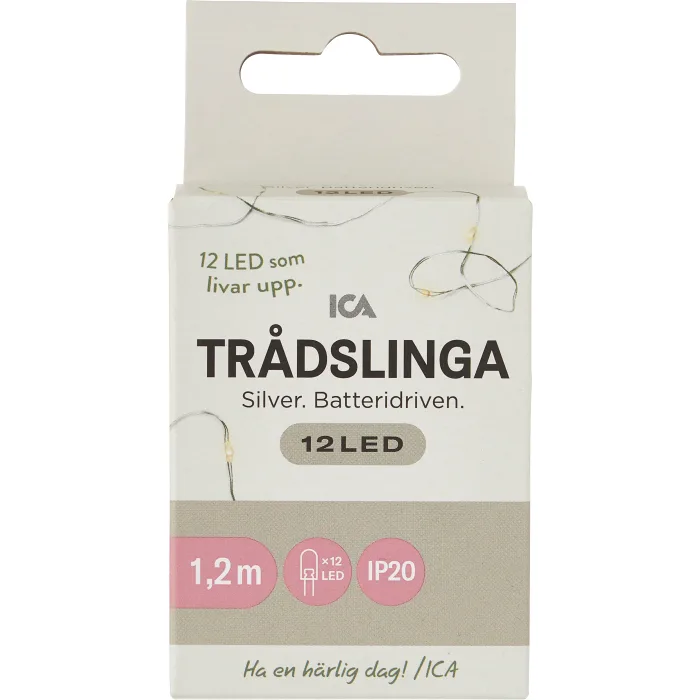 Trådslinga 12LED Silver Batteri ICA