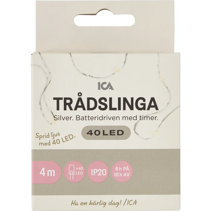 Trådslinga 40LED Silver Batteri ICA