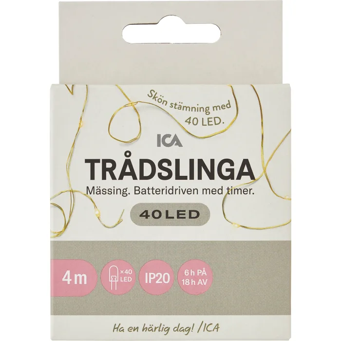 Trådslinga 40LED Mässing Batteri ICA