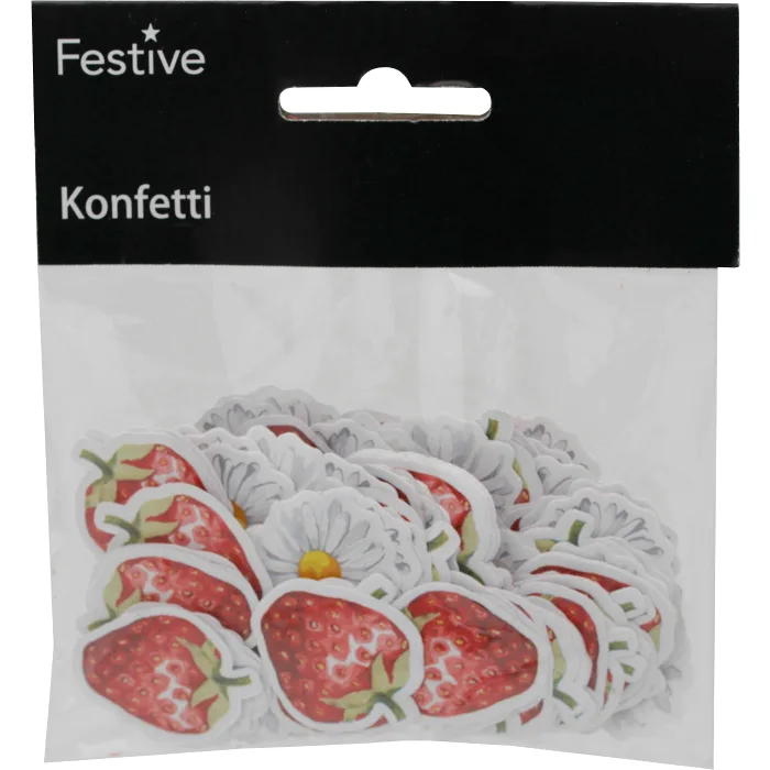 Midsommarkonfetti jordgubbar/prästkragar