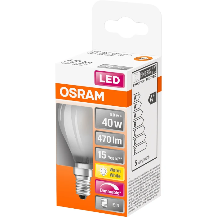 LED CL P 40 Klot E14 Matt Dimbar 1-p Osram