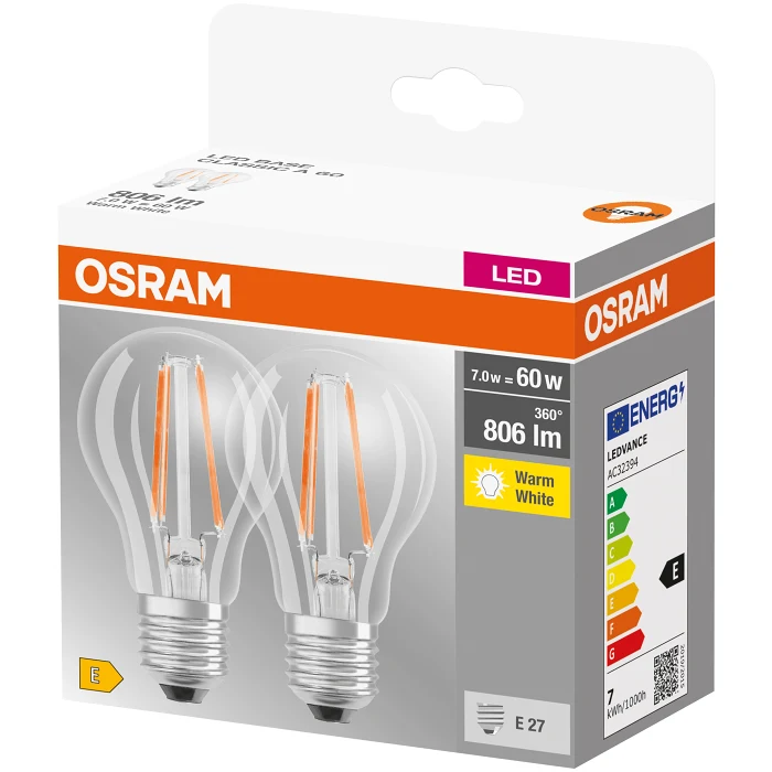 LED CL A Normal E27 60W 2-pack Osram
