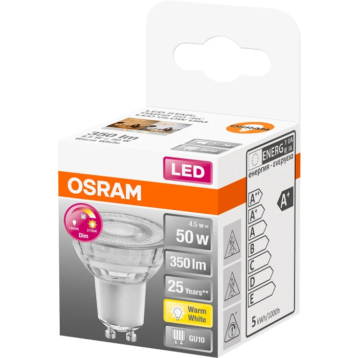 LED PAR16 50 36 GU10 Glow Dimbar 1-p Osram