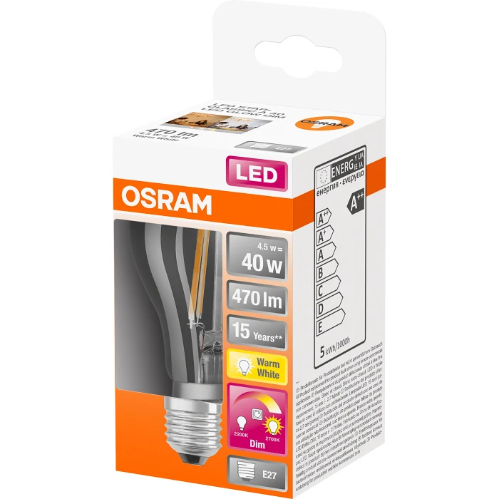 LED CL A 40W Normal E27 Glow Dimbar 1-p Osram