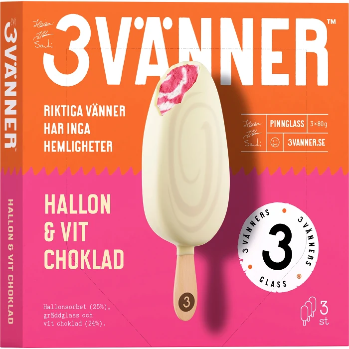 Glass Hallon & Vit Choklad Tre Vänners 3 pack