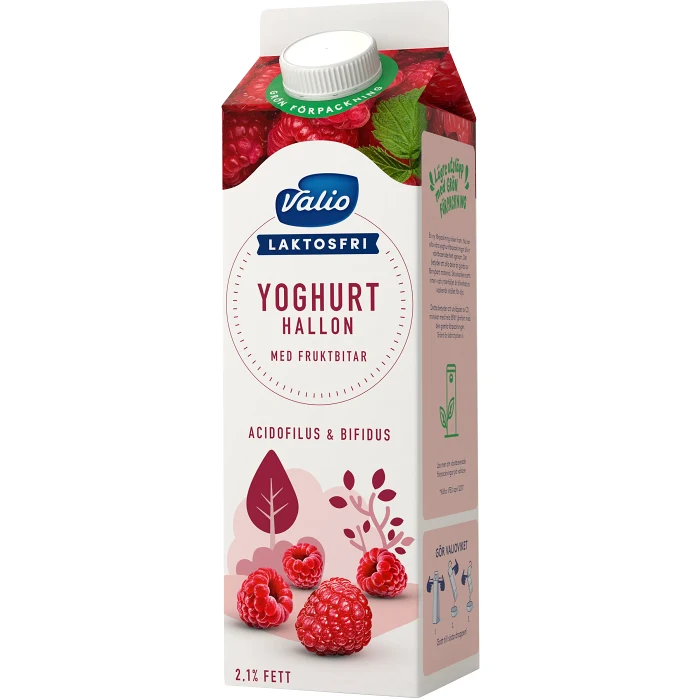 Fruktyoghurt Hallon Laktosfri 2,1% 1l Valio