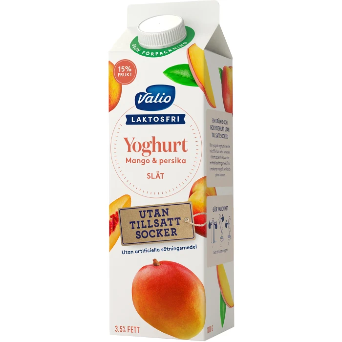 Yoghurt Mango Persika Laktosfri 3,4% 1000g Valio