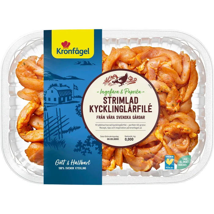 Kycklinglårfilé strimlad med ingefära paprika ca 600g Kronfågel