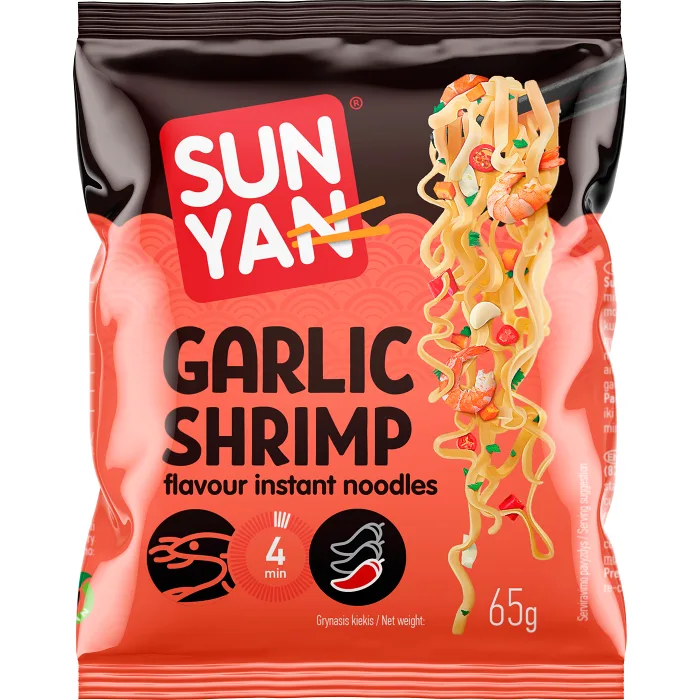 Snabbnudlar garlic shrimp flavour 65g Sun Yan