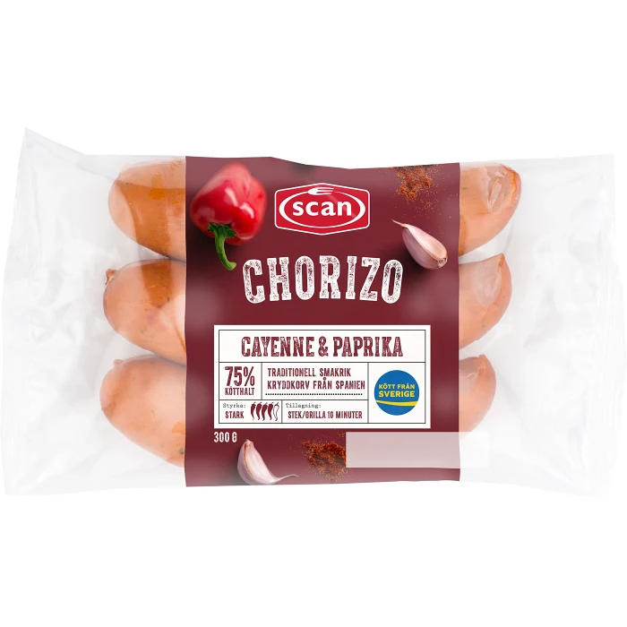Chorizo Cayenne & Paprika 75% Kötthalt 300g Scan