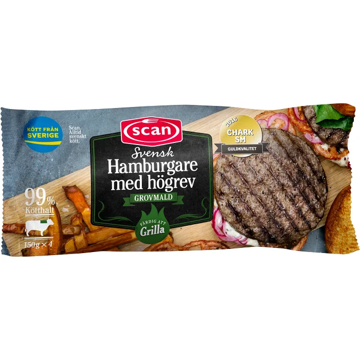 Hamburgare med högrev Fryst 4x150g 600g Scan