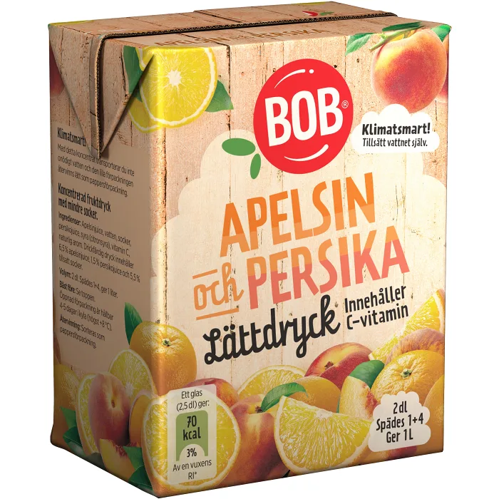 Lättdryck Apelsin & persika Koncentrat 2dl BOB