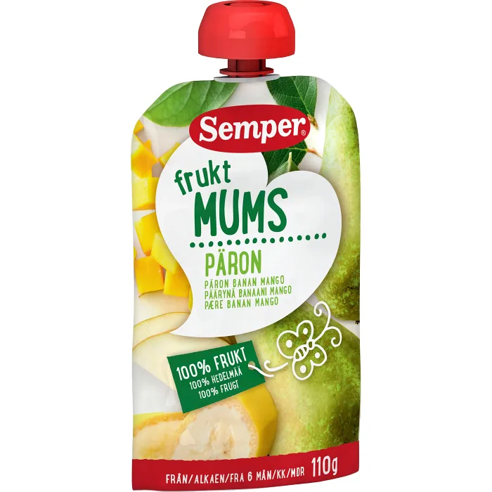Fruktmums Päron banan & mango Från 6m 110g Semper