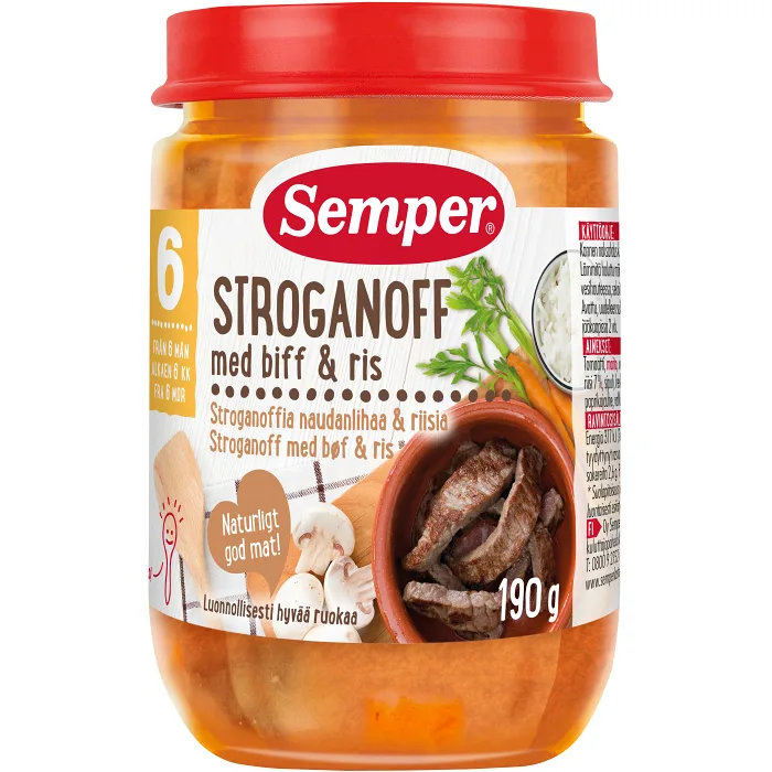 Stroganoff med biff & ris 6m 190g Semper