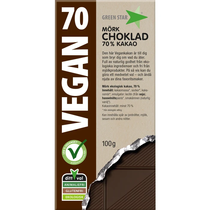 Choklad Mörk Vegan Glutenfri Ekologisk 100g Greenstar