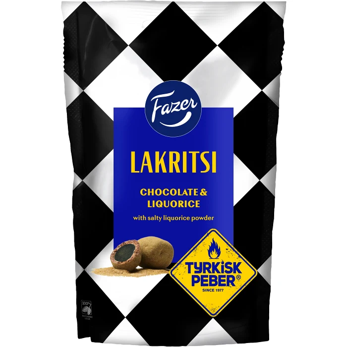 Lakritsi Choco & Liquorice Tyrkisk Peber 135g Fazer