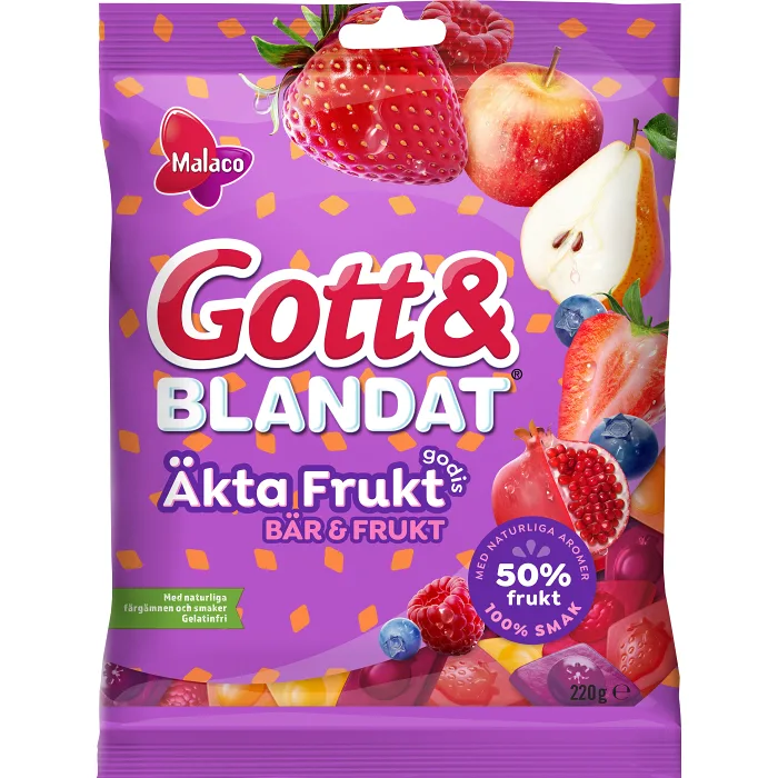 Godis Gott & Blandat Äkta Frukt Bär & Frukt 220g Malaco