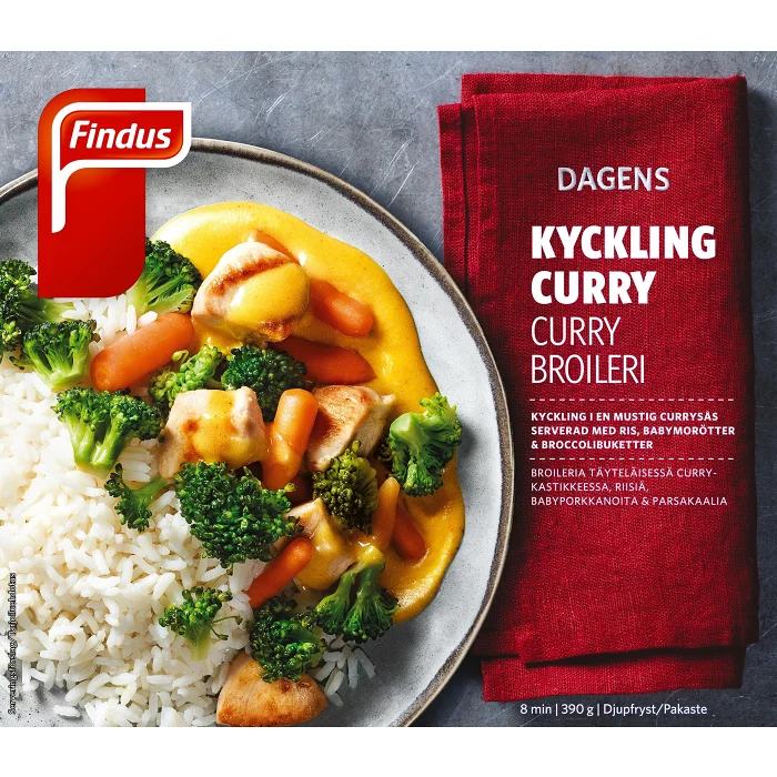 Kycklingfilé curry Måltid Fryst 390g Findus