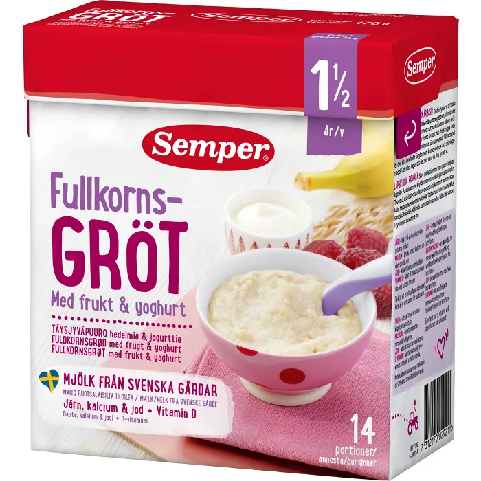 Fullkornsgröt Frukt & yoghurt Från 1,5år 14 port 470g Semper