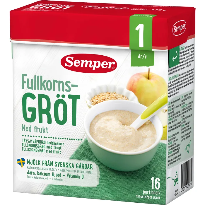 Fullkornsgröt Frukt Från 1år 16 port 530g Semper