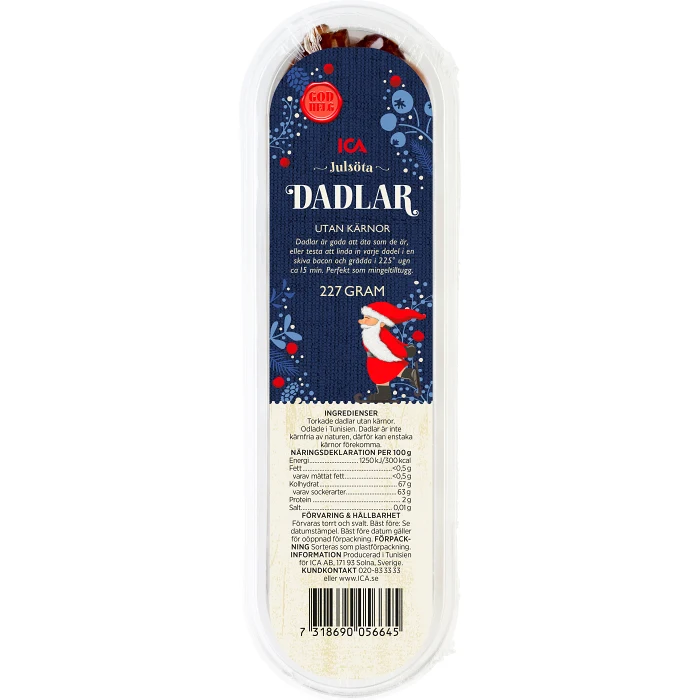 Dadlar utan kärnor 227g ICA