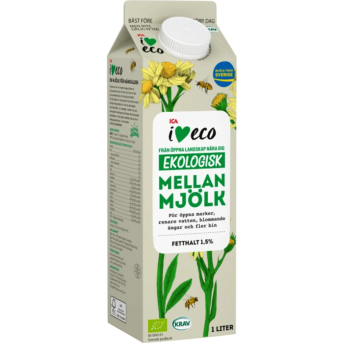 Mellanmjölk 1,5% 1l ICA I love eco