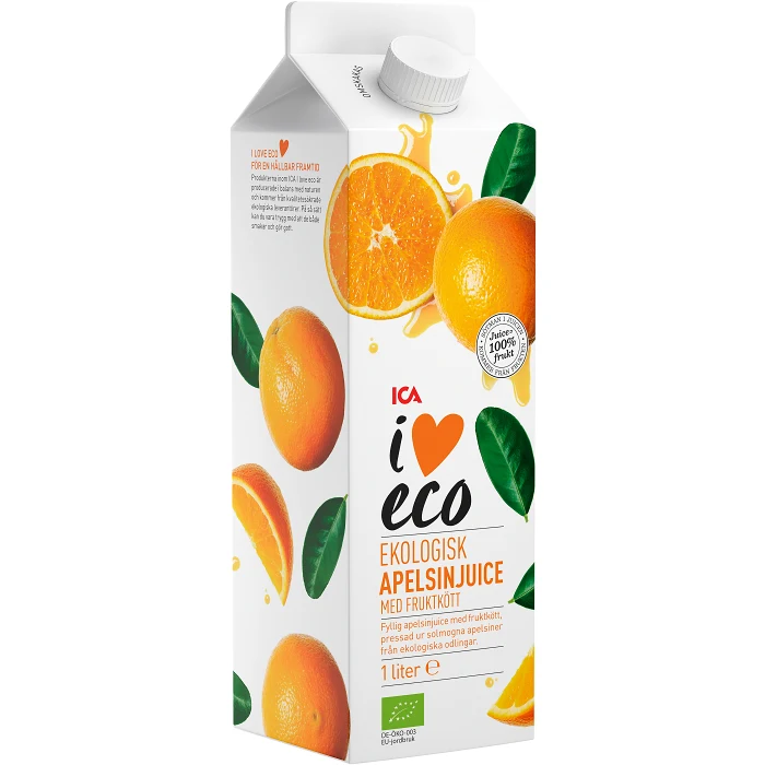 Apelsinjuice Nypressad med fruktkött Ekologisk 1l ICA I love eco