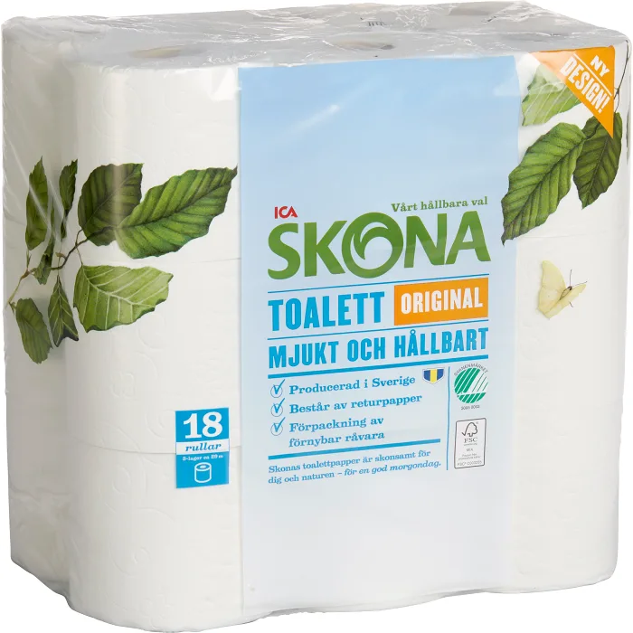 Toalettpapper 18-p Miljömärkt ICA Skona