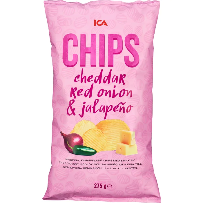 Chips Cheddar jalapeño & rödlök 275g ICA