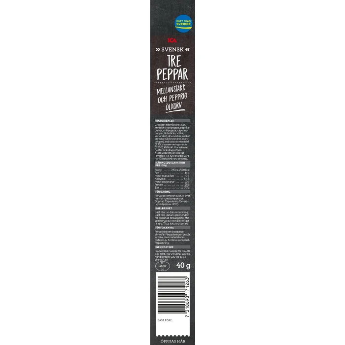 Ölkorv Tre Peppar mellanstark och pepprig 40g ICA