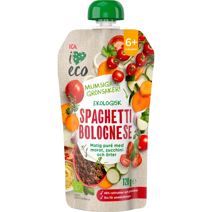 Barnmat Spaghetti bolognese 6m Ekologisk 120g ICA I love eco