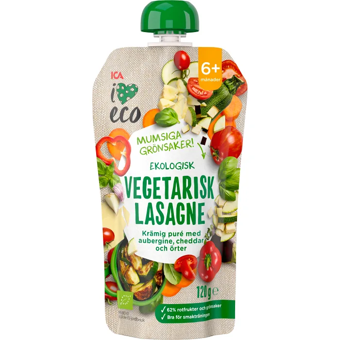 Barnmat Vegetarisk lasagne 6m Ekologisk 120g ICA I love eco