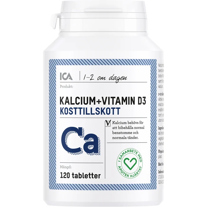 Kosttillskott Kalcium + vitamin D3 120-p ICA Hjärtat