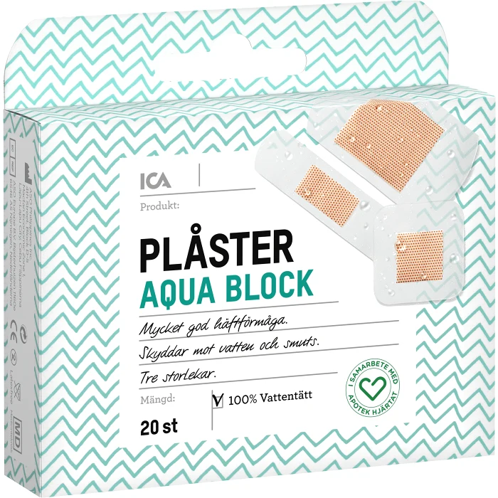 Plåster Aqua block 20-p ICA Hjärtat