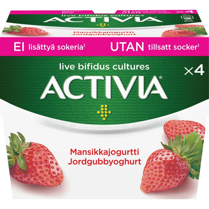 Yoghurt Activia Jordgubb utan tillsatt socker 125g 4-p Danone