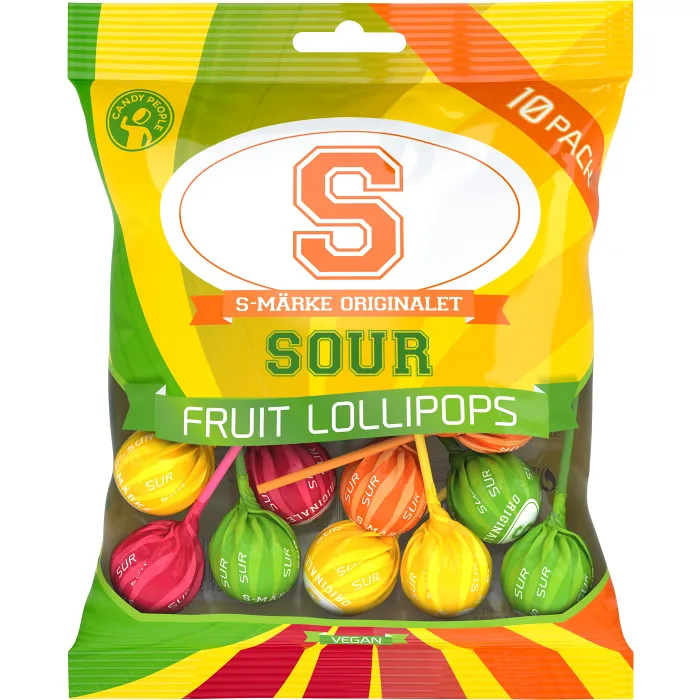 Sour Fruit Lollipops 130g S-Märke