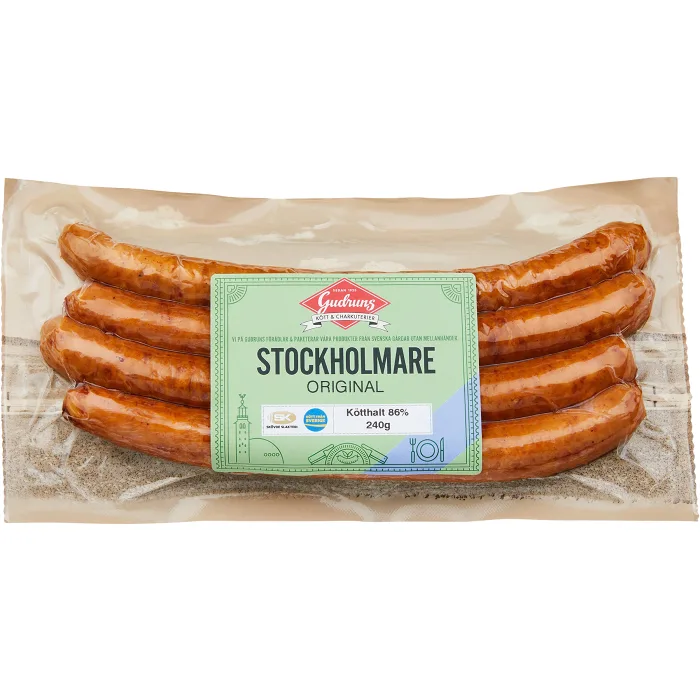 Grillkorv Stockholmare Original 86% Kötthalt 240g Gudruns