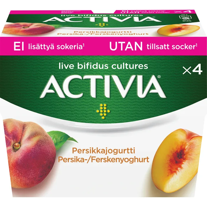Yoghurt Persika utan tillsatt socker 125g 4-p Activia