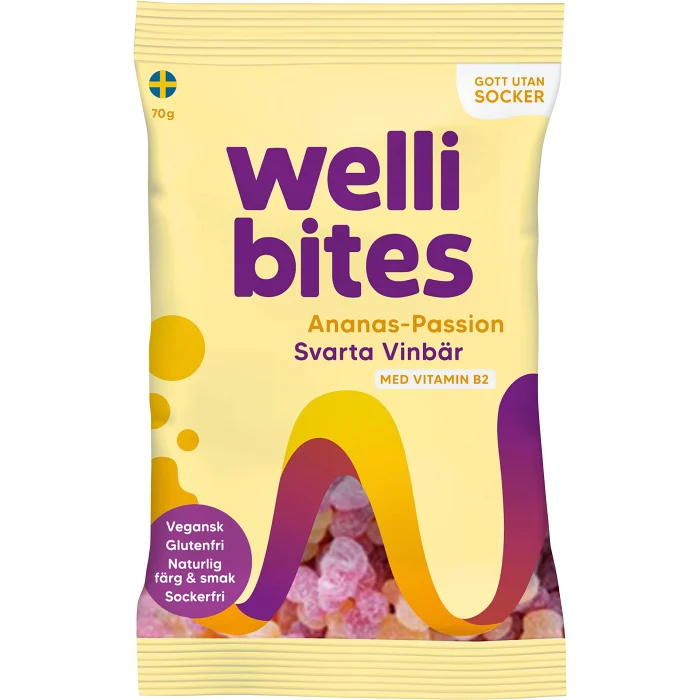 Gelégodis Ananas passion & svarta vinbär Vegansk 70g Wellibites