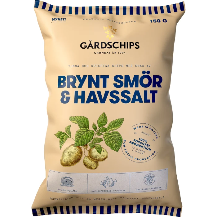 Potatischips Brynt smör & havssalt 150g Gårdschips