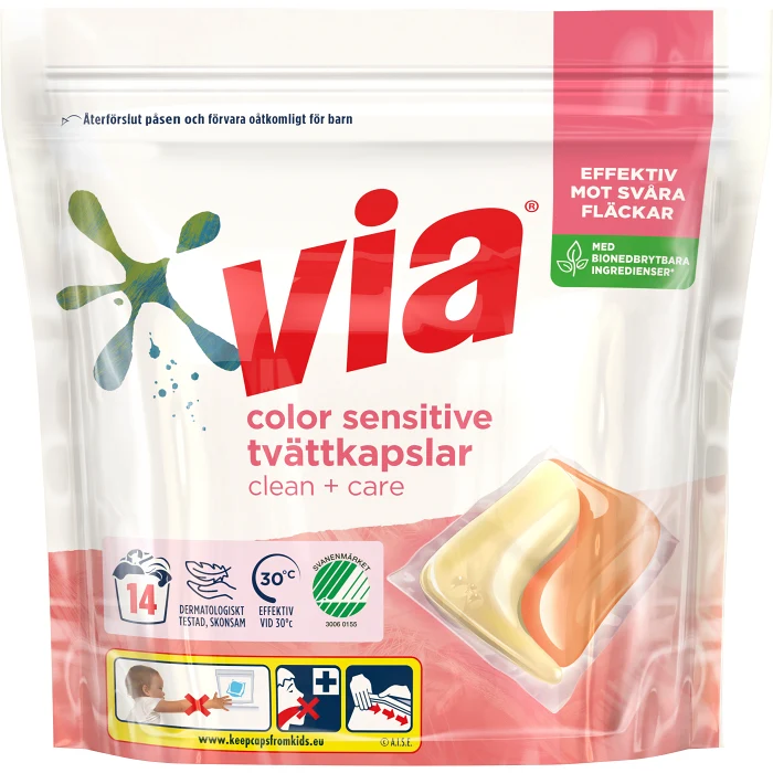Tvättkapslar Color Sensitive Parfymfri 14-p Via